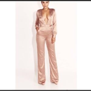 JLUXLABEL satin tan jumpsuit